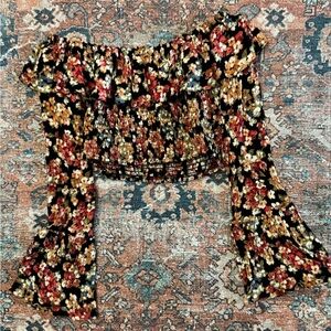 Kimchi Blue Floral Crop Top Off the Shoulder Ruffled Long Sleeve Smocked Top M